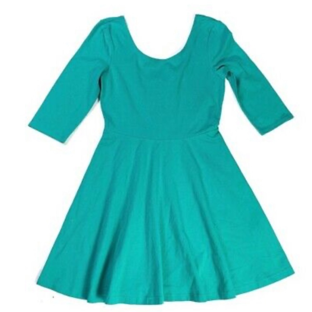 Express 3/4 Sleeve Skater Dress Teal - Picture 2 of 8